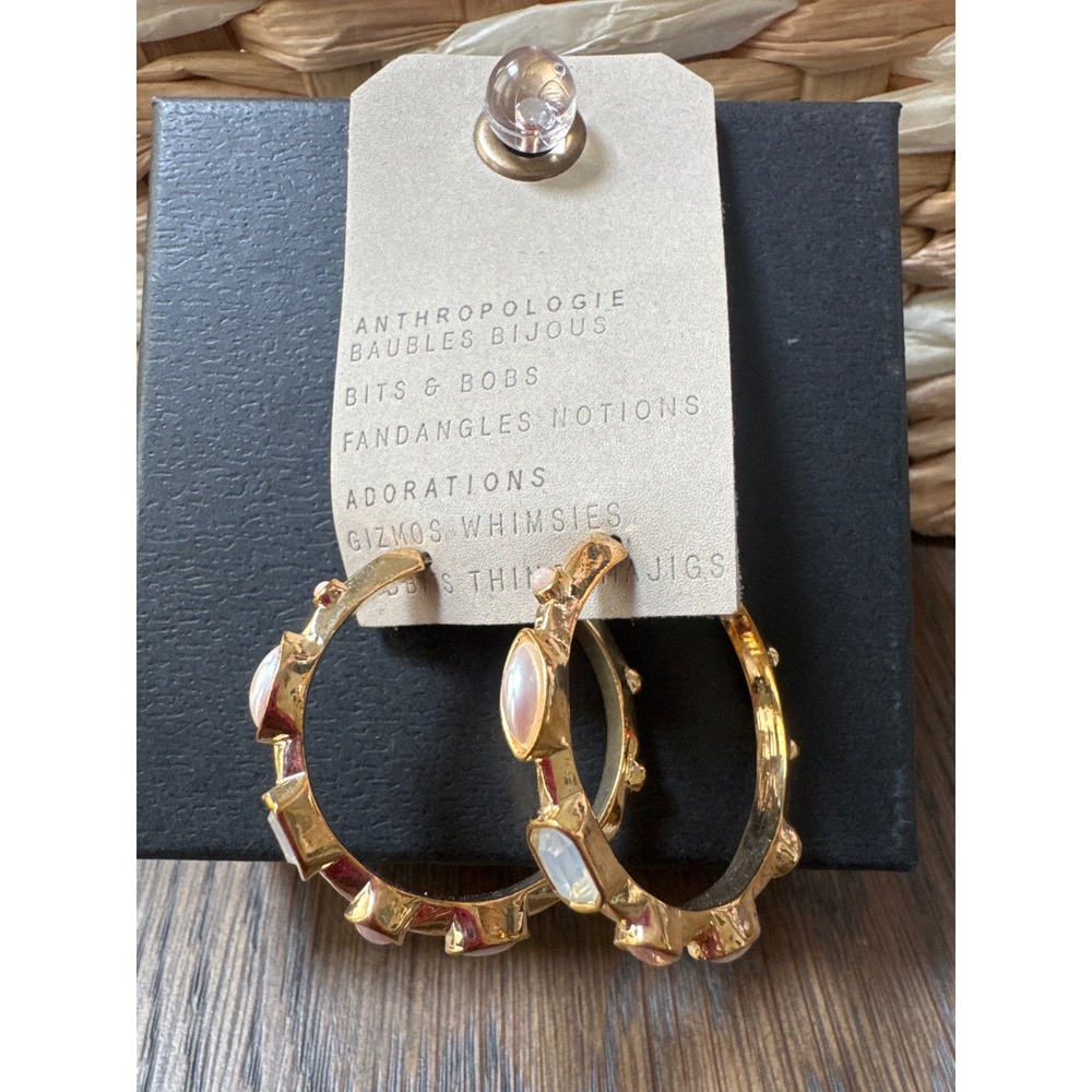 Anthropologie Gold Crystal Hoop Earrings
